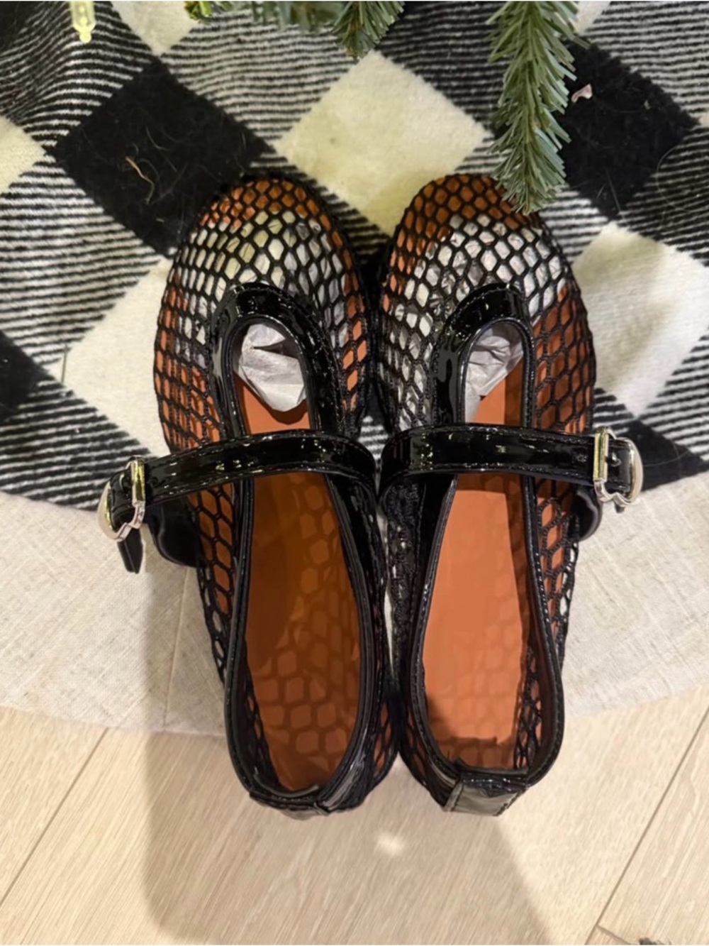Black Patent Mesh Mary Jane Flats - Women